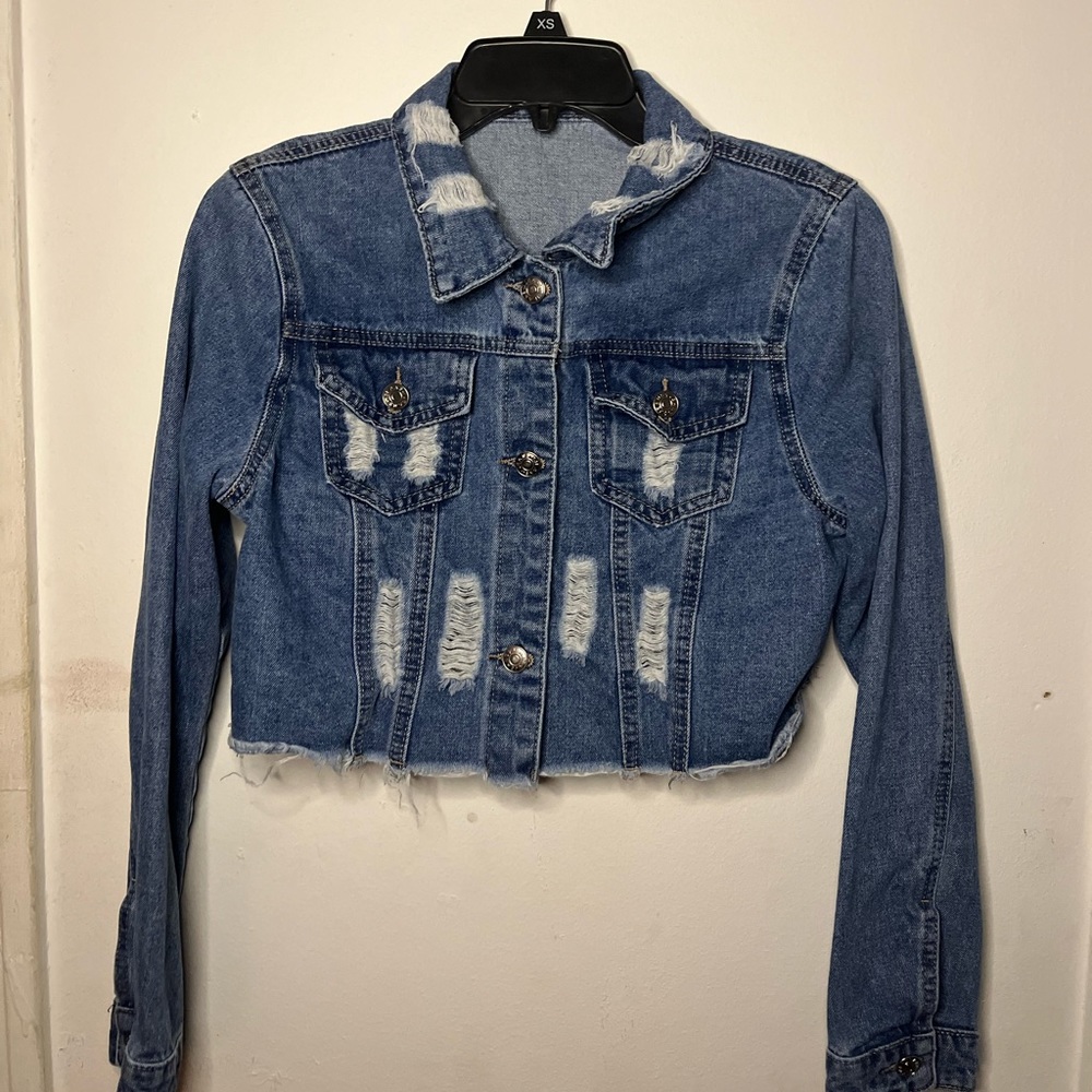 Cropped Jean Jacket w/ Rips/Holes